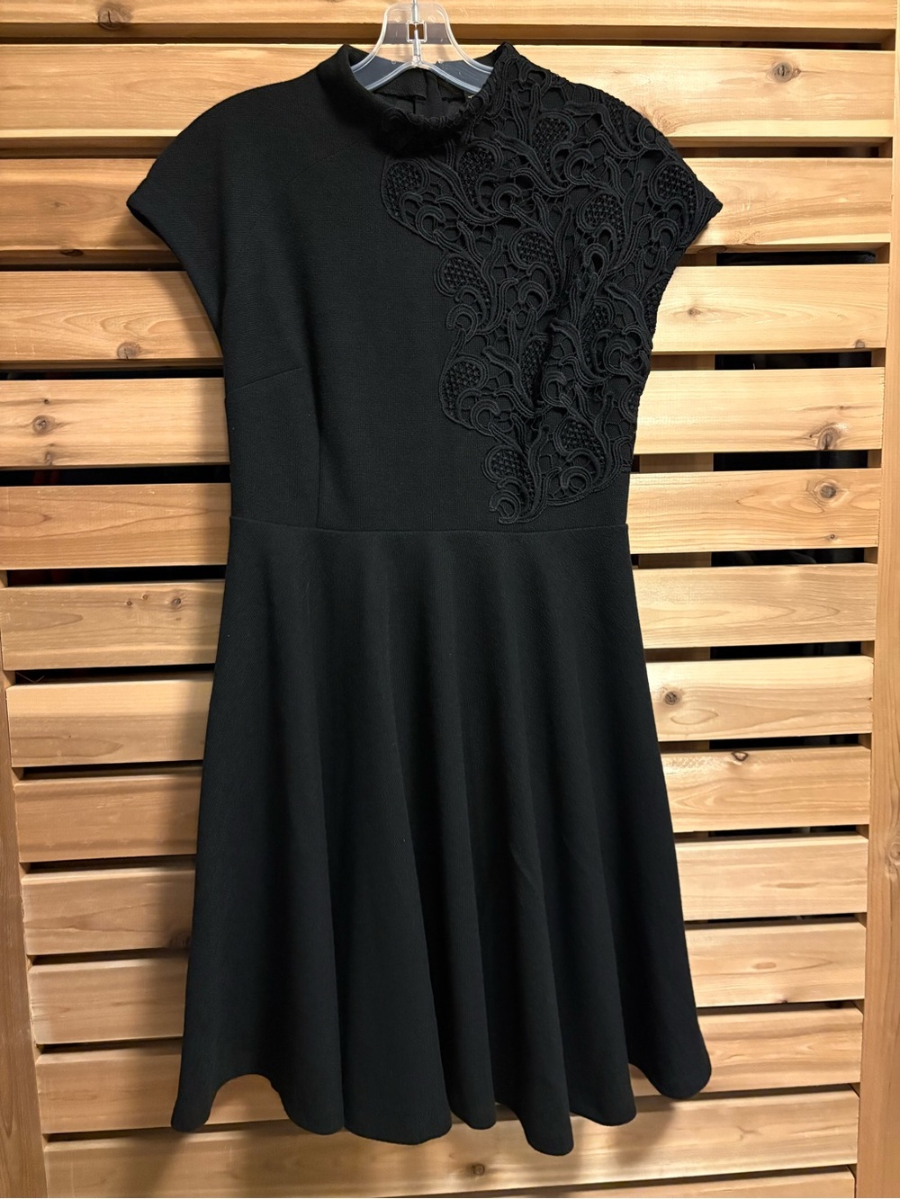 Black Lace Appliqué Fit-and-Flare Dress